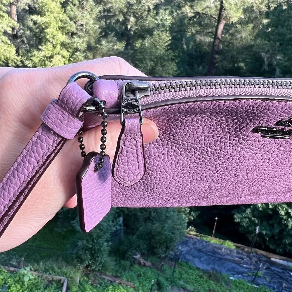 COACH Pink/Purple Pebble Leather Wristlet Wallet w Gunmetal Logo Accents